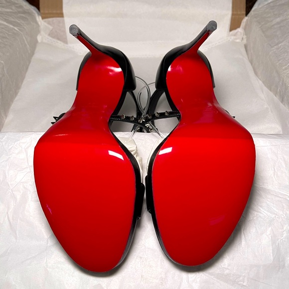Christian Louboutin ChocaLux 100 spike Napa blk leather stiletto sandals EU 38.5 - Picture 10 of 11